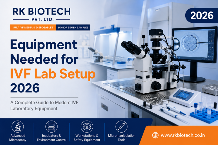 Modern IVF laboratory setup with micromanipulation microscope, incubator equipment, and advanced IVF lab tools for fertility clinic setup in 2026