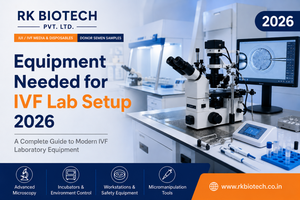 Modern IVF laboratory setup with micromanipulation microscope, incubator equipment, and advanced IVF lab tools for fertility clinic setup in 2026